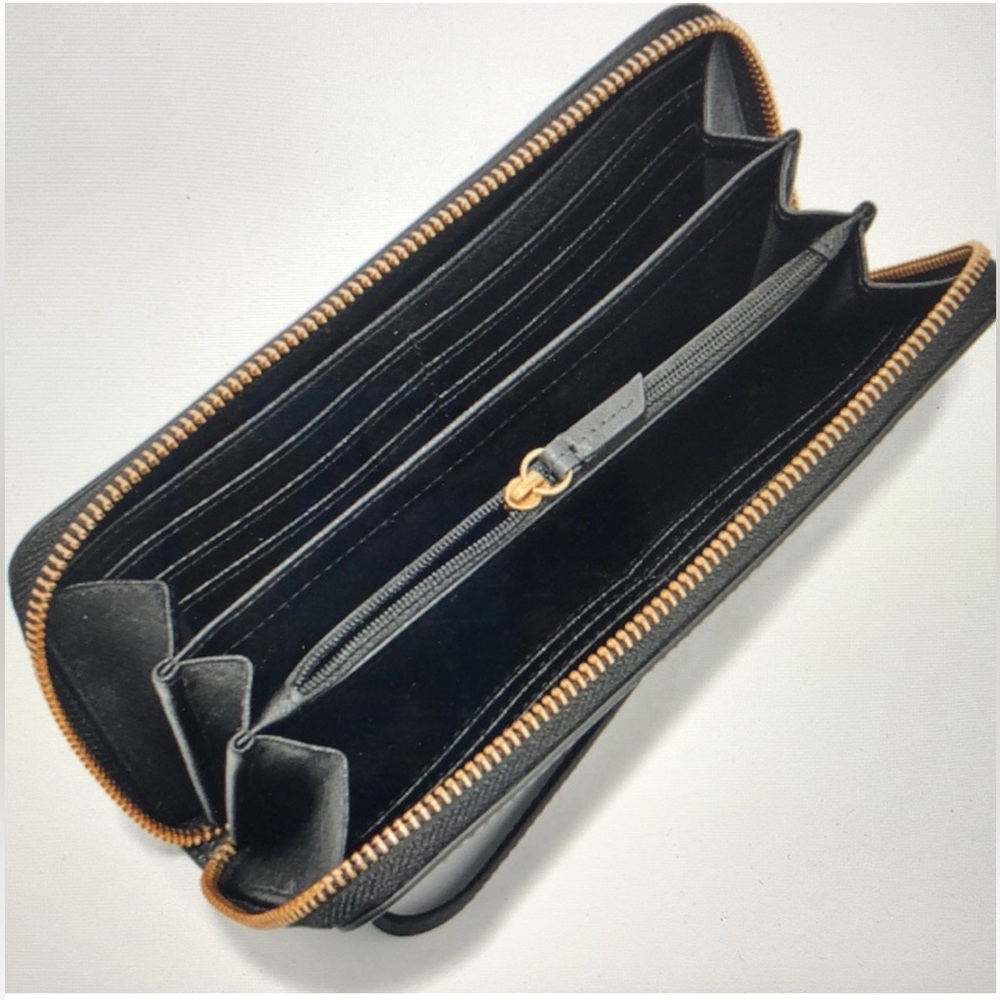 New Fossil Womens Emma RFID Large Pebbled Leather Zip Around Clutch Wallet Black